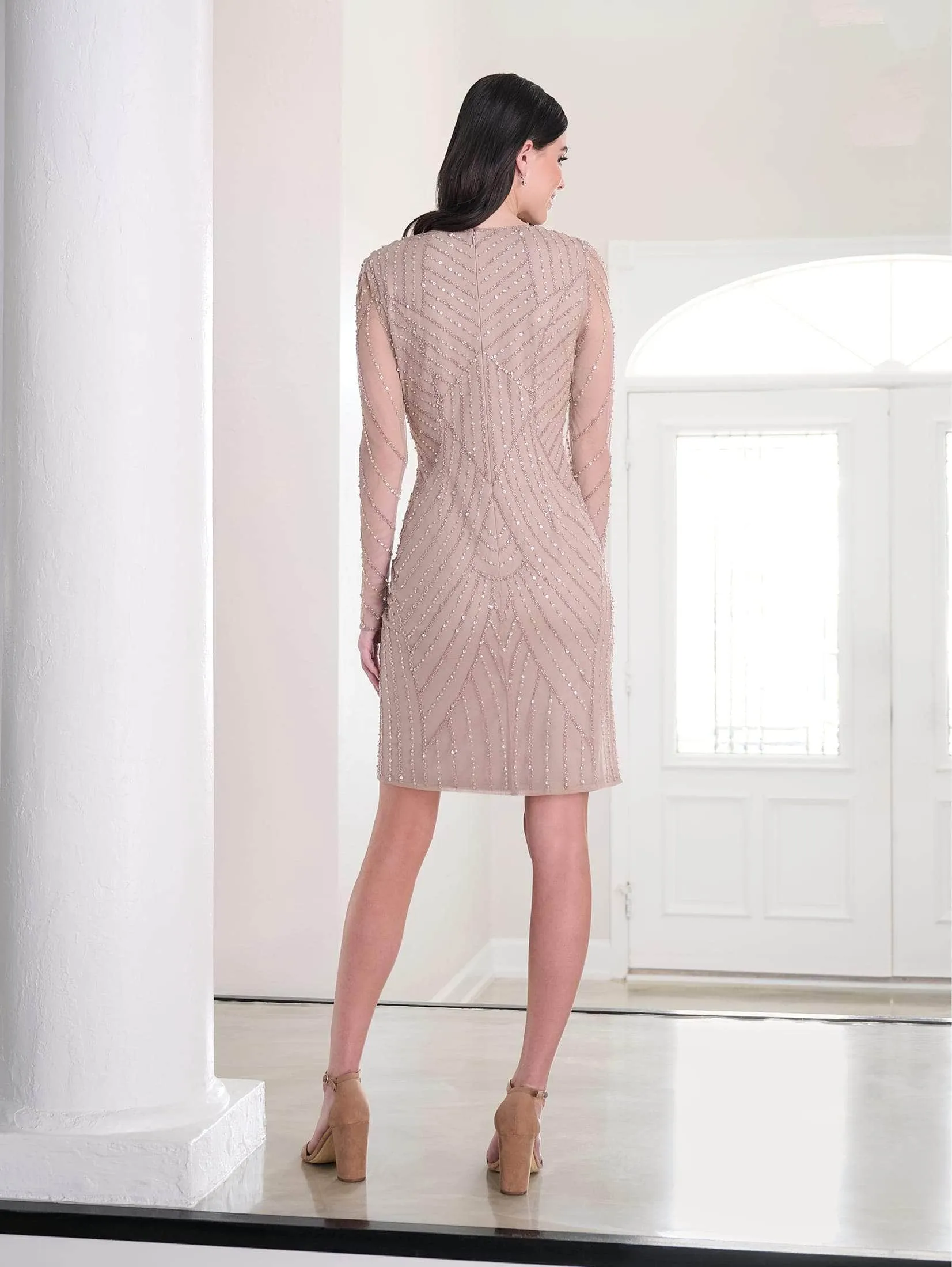 Adrianna Papell Platinum 40459 - V-Neck Long Sleeve Cocktail Dress