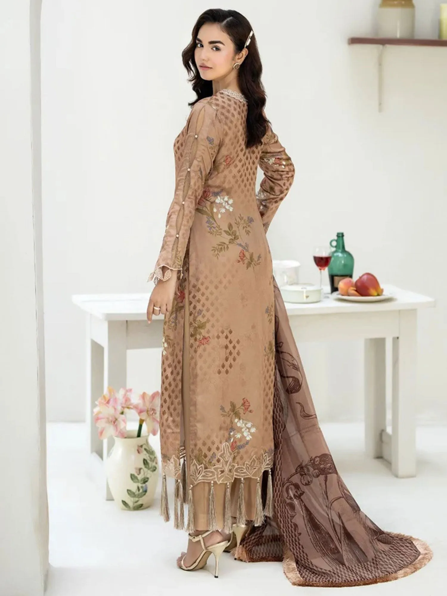 Ally's Brown Shamoz Silk Embroidered 3-Piece Suit (DGP-236)