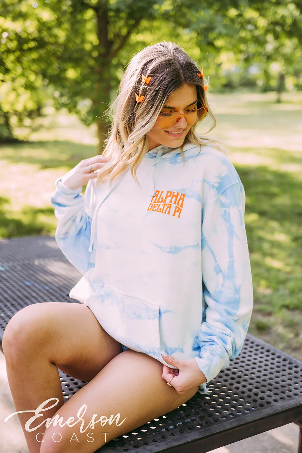 Alpha Delta Pi PR Blue Tie Dye Hoodie