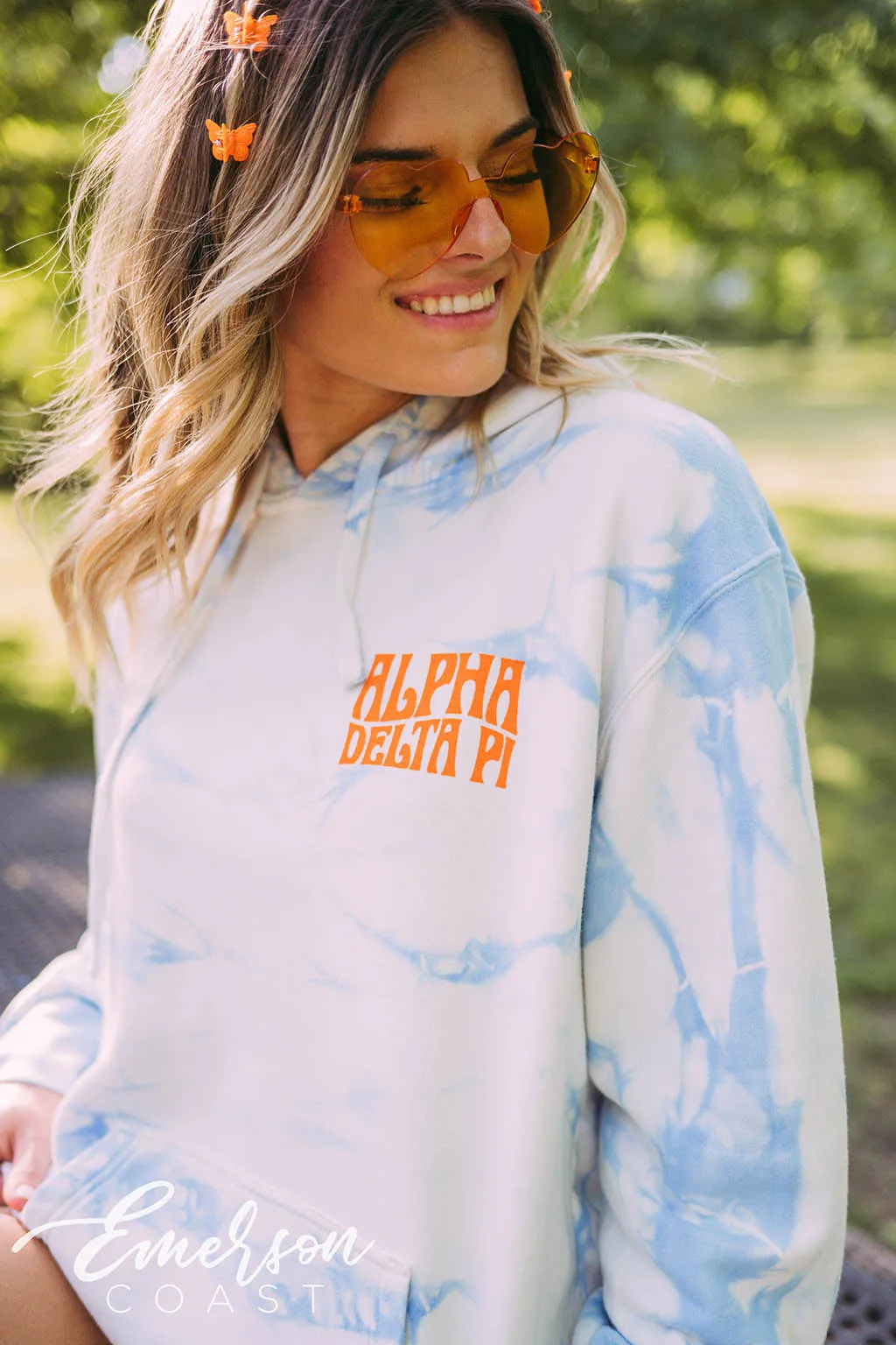 Alpha Delta Pi PR Blue Tie Dye Hoodie