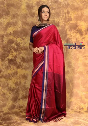 Andaaz ~ Authentic Cotton and Pure Resham Khun Saree With Contrast Pallu - Fresh Pink (Available in Red Border)