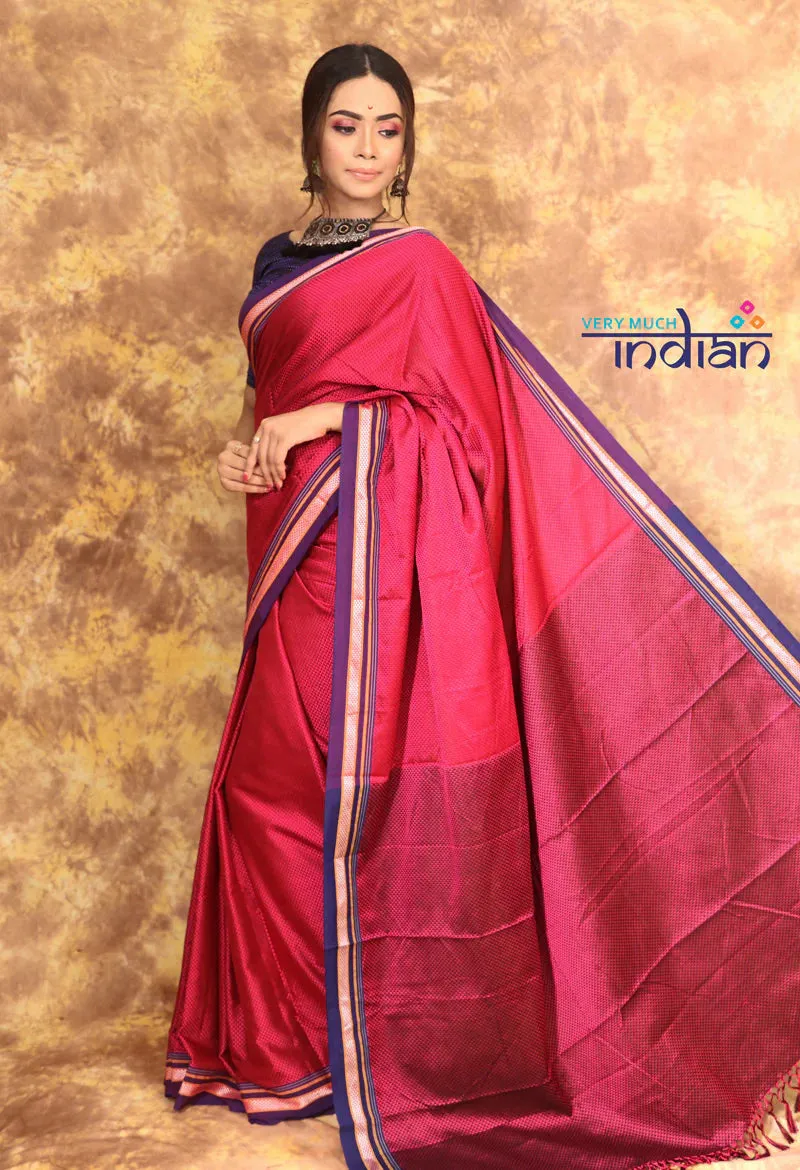 Andaaz ~ Authentic Cotton and Pure Resham Khun Saree With Contrast Pallu - Fresh Pink (Available in Red Border)