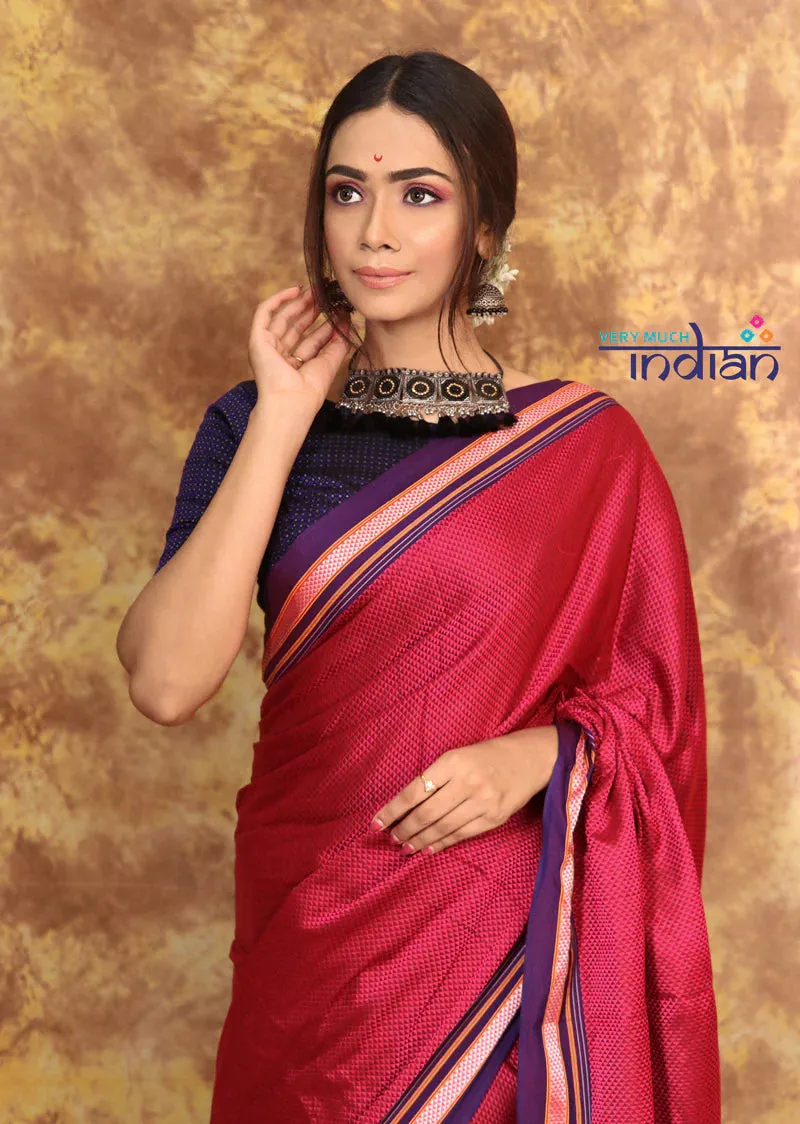 Andaaz ~ Authentic Cotton and Pure Resham Khun Saree With Contrast Pallu - Fresh Pink (Available in Red Border)