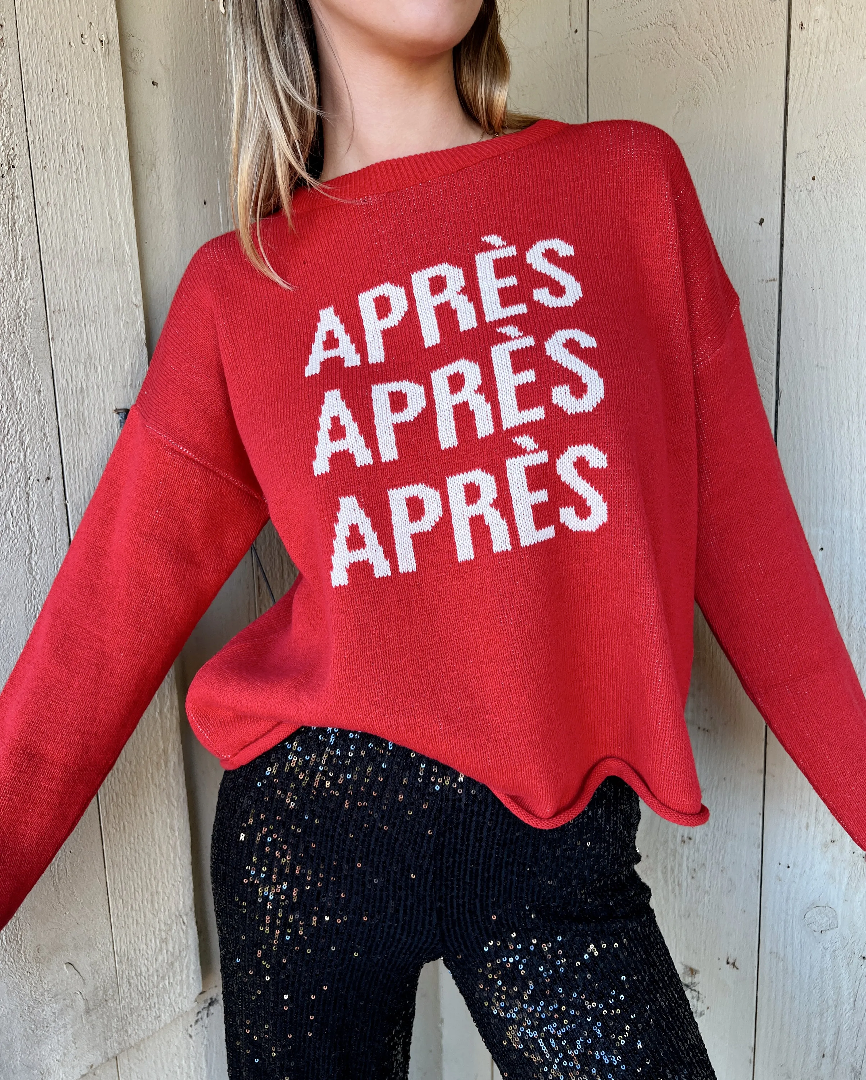 Apres Apres Apres Box Sweater - Red/Natural