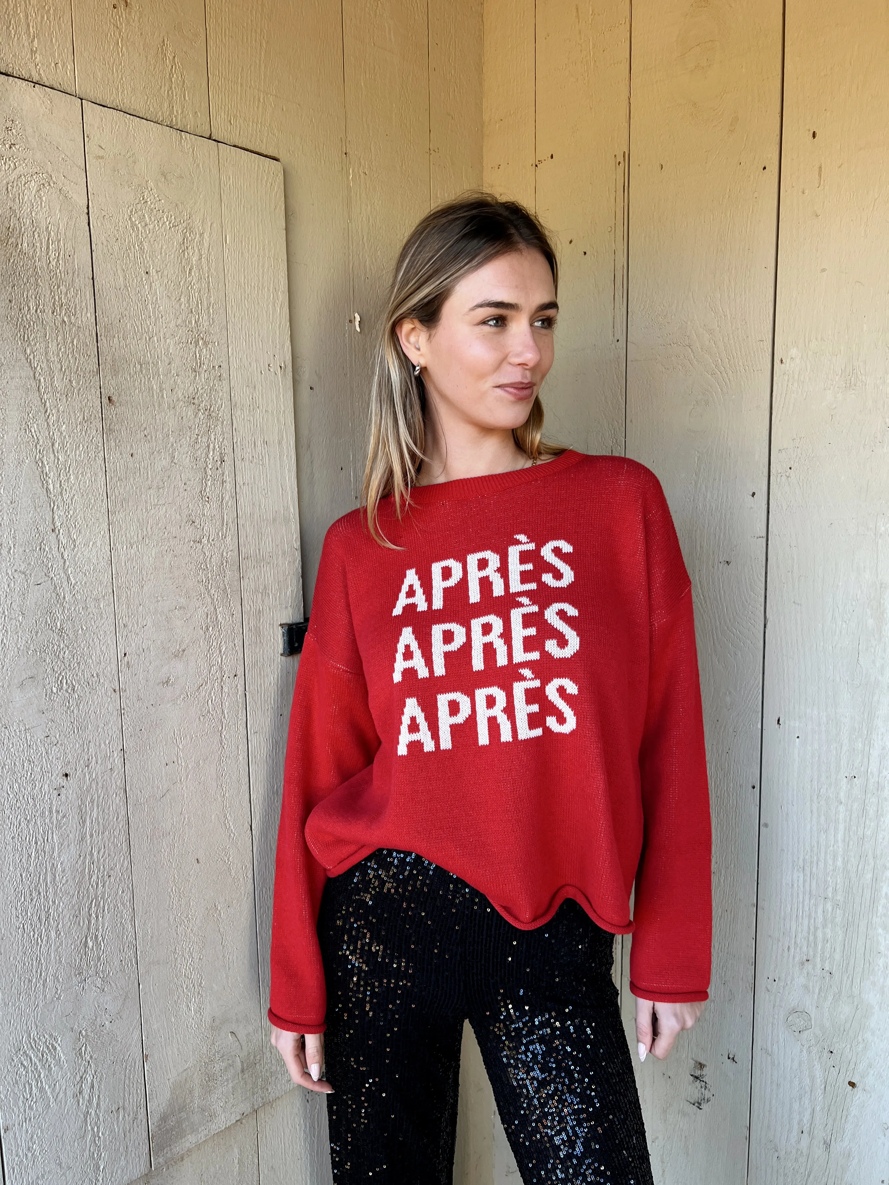 Apres Apres Apres Box Sweater - Red/Natural