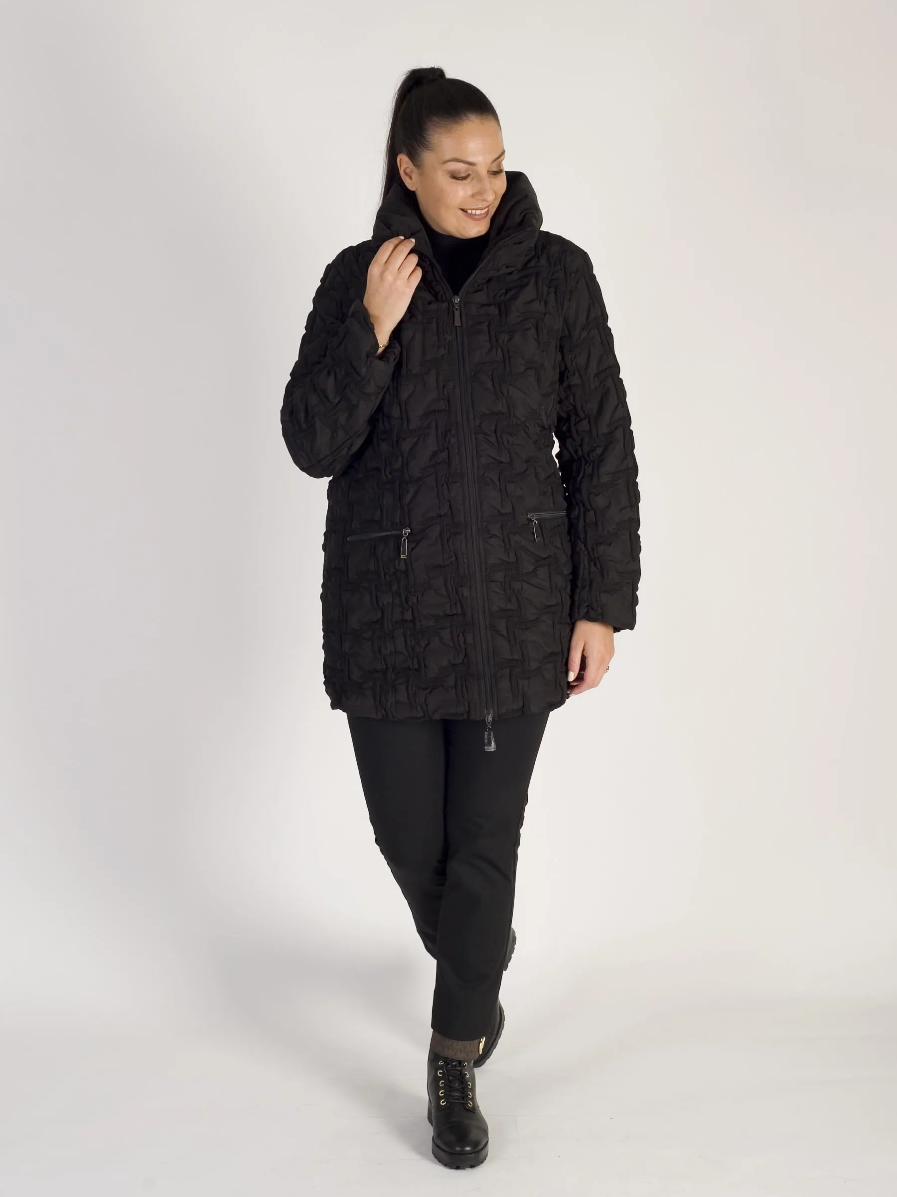 Black Bonfire Embroidered Quilted Coat