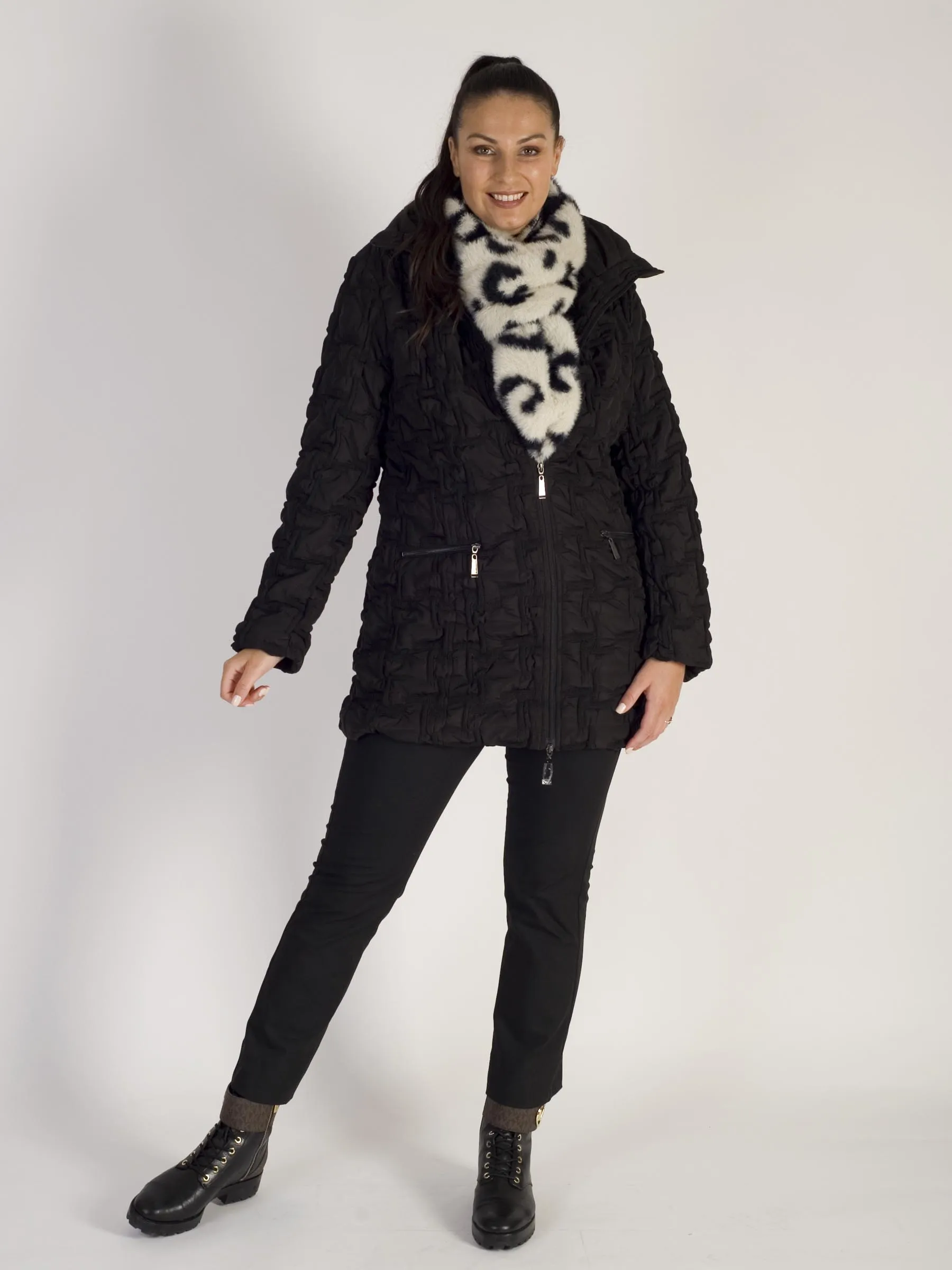 Black Bonfire Embroidered Quilted Coat