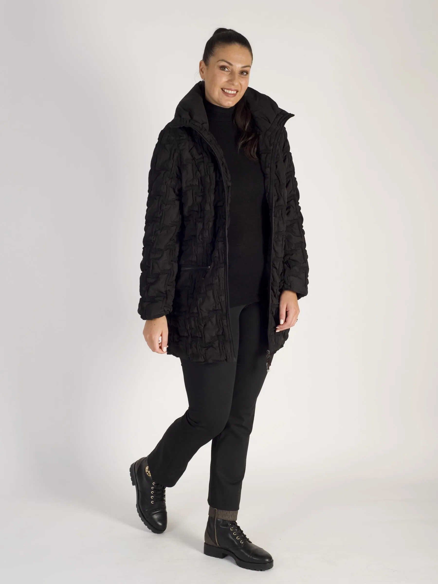 Black Bonfire Embroidered Quilted Coat