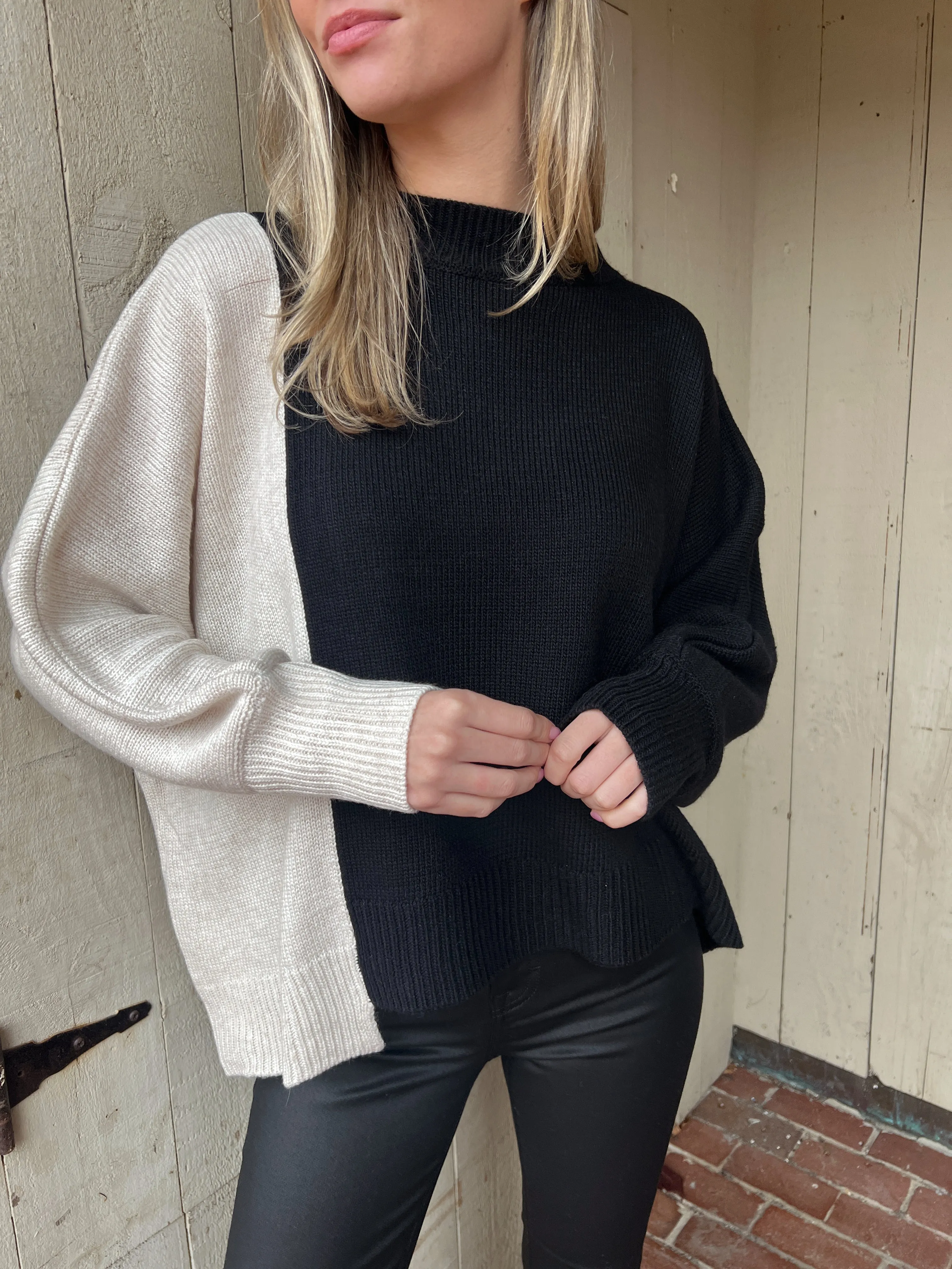 Block About It Sweater - Oatmeal/Black