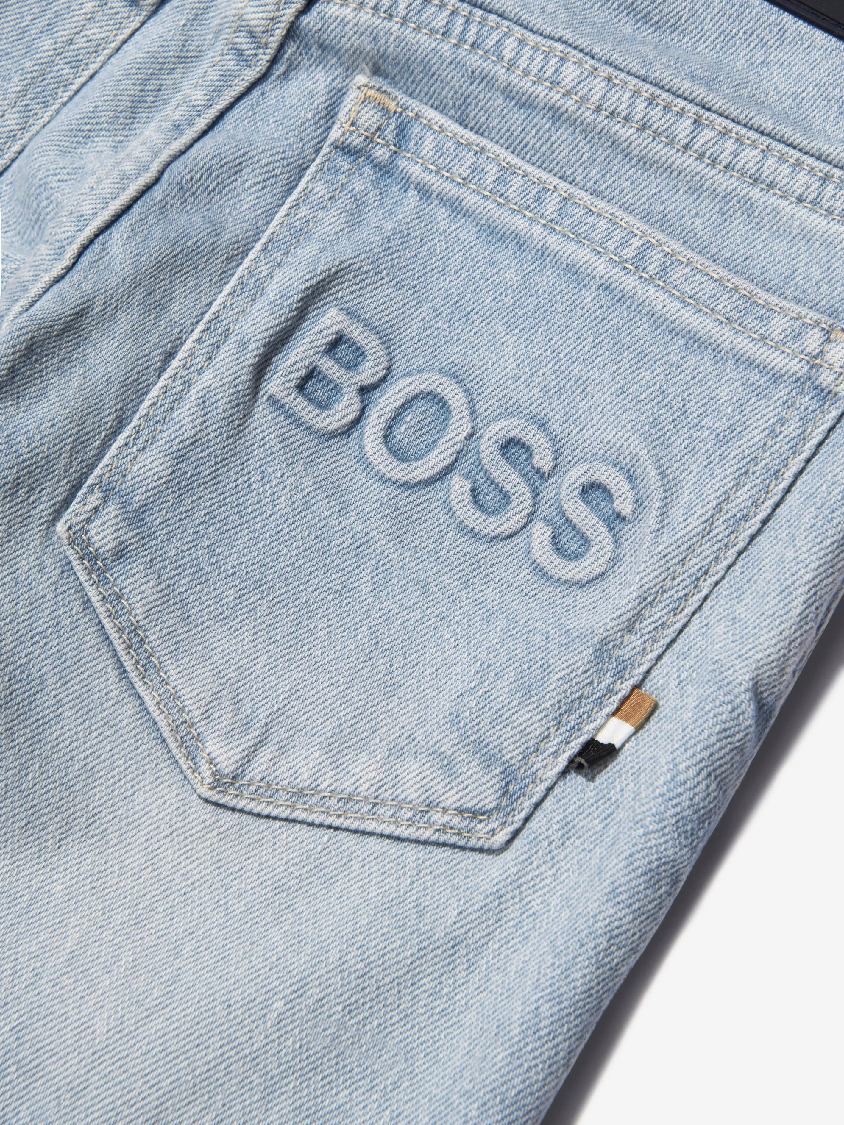 BOSS Boys Bleached Denim Regular Fit Jeans In Blue