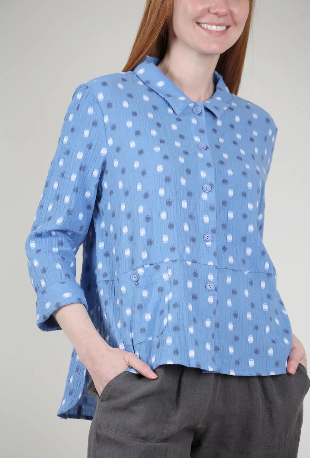 Boxy Peruvian Dot Shirt, Cornflower