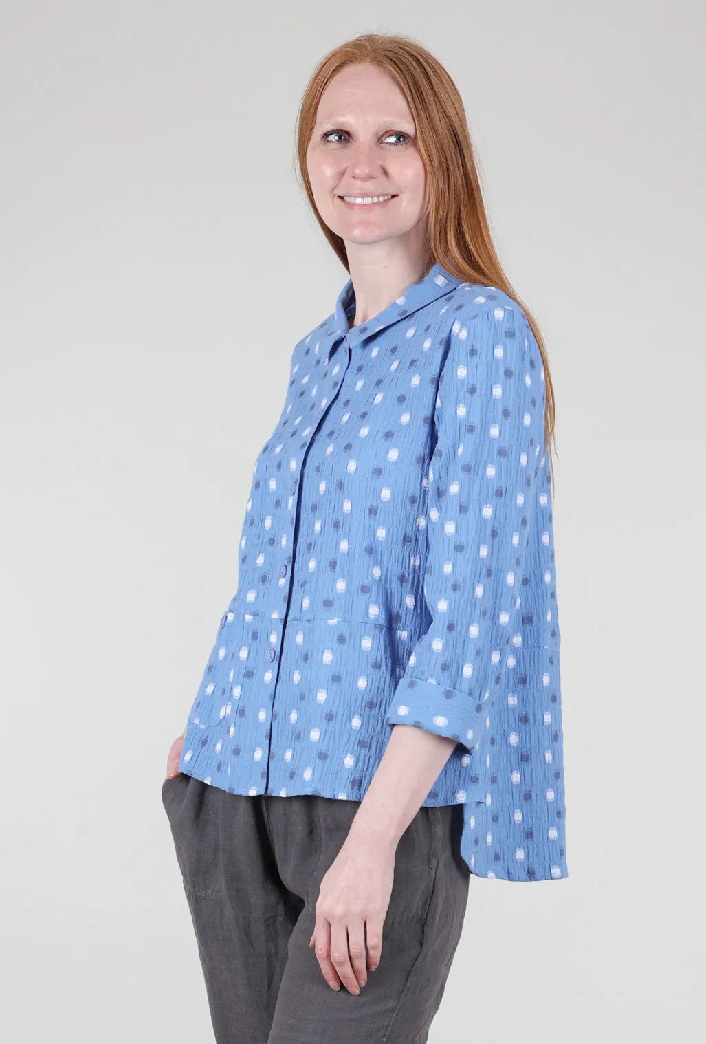 Boxy Peruvian Dot Shirt, Cornflower