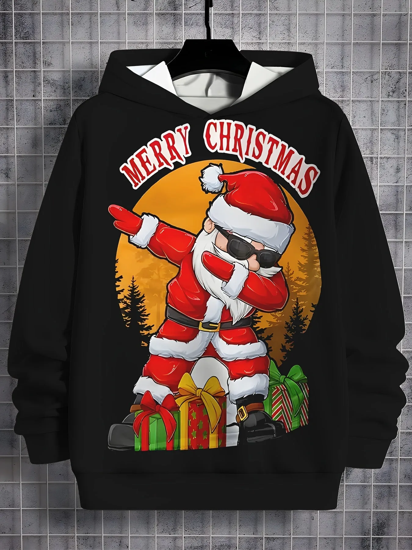 Boy's Long Sleeve Pullover Hoodies, Trendy Comfy MERRY CHRISTMAS Santa Claus Dabbing Dancing Cartoon Print for Daily and Outdoor Wear, Spring and Autumn Top