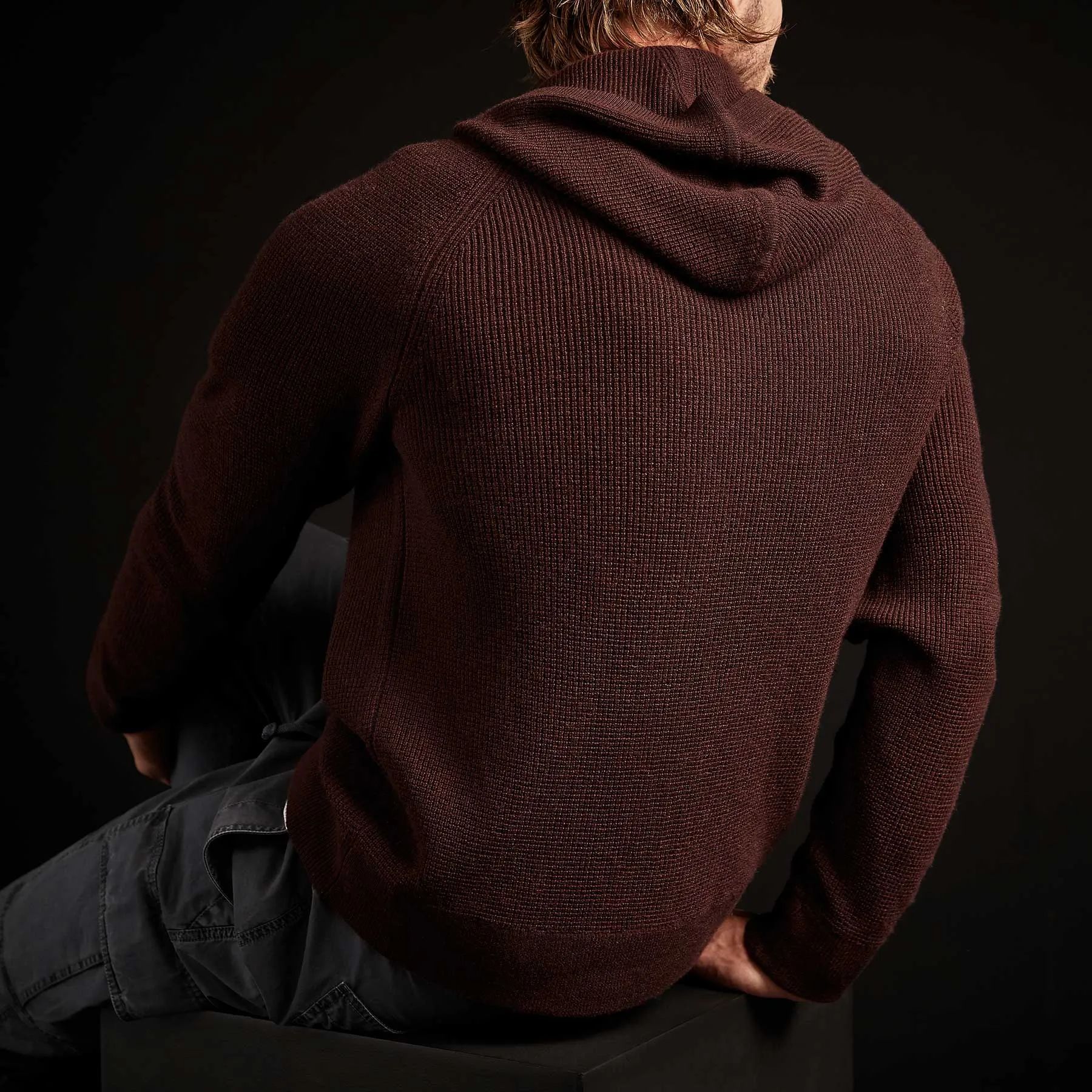 Cashmere Thermal Raglan Hooded Sweater - Red Earth