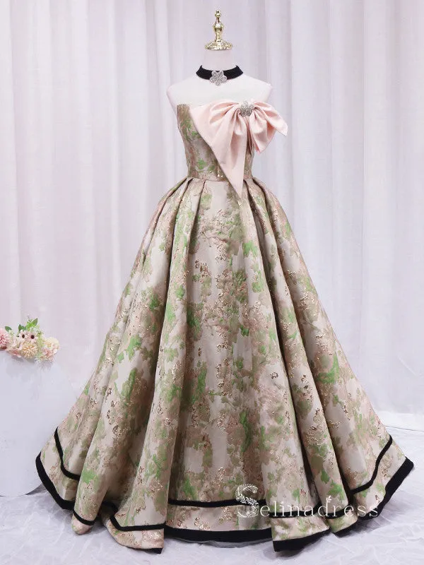 Chic A-line Strapless Monet Oil Painting Vintage Prom Dresses Cheap Long Evening Gowns JKR003