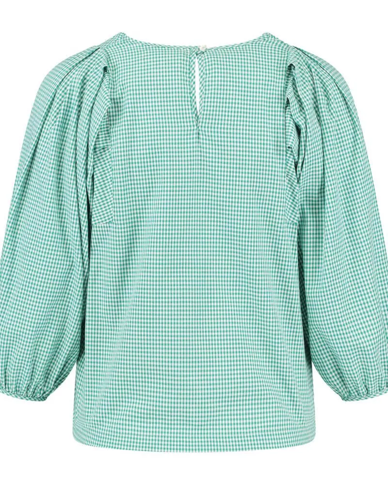 Cotton Puff Sleeve Top Green Check