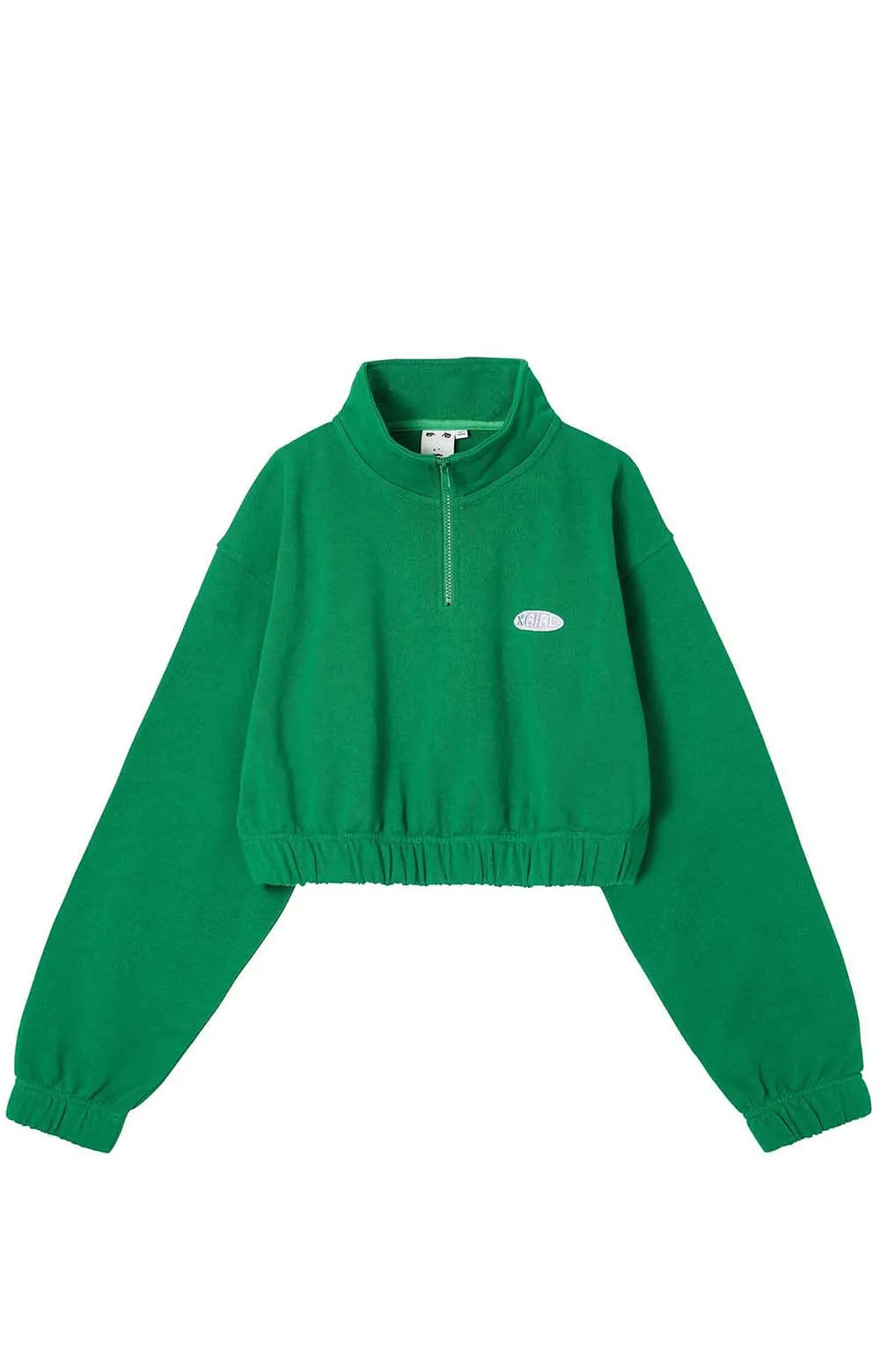 Cropped Fleece Half Zip Sweatshirt with Logo - Green