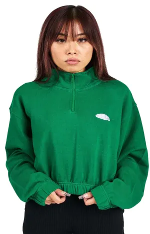 Cropped Fleece Half Zip Sweatshirt with Logo - Green