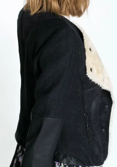 Faux Fur Moto Jacket - Black