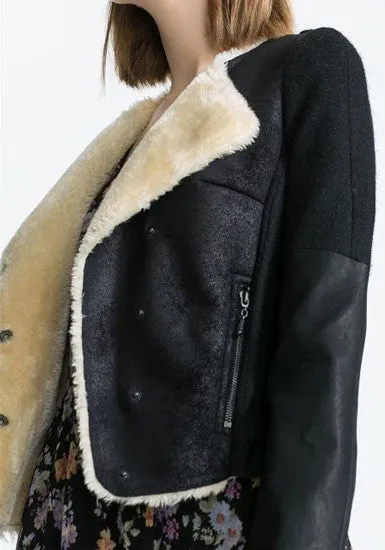 Faux Fur Moto Jacket - Black