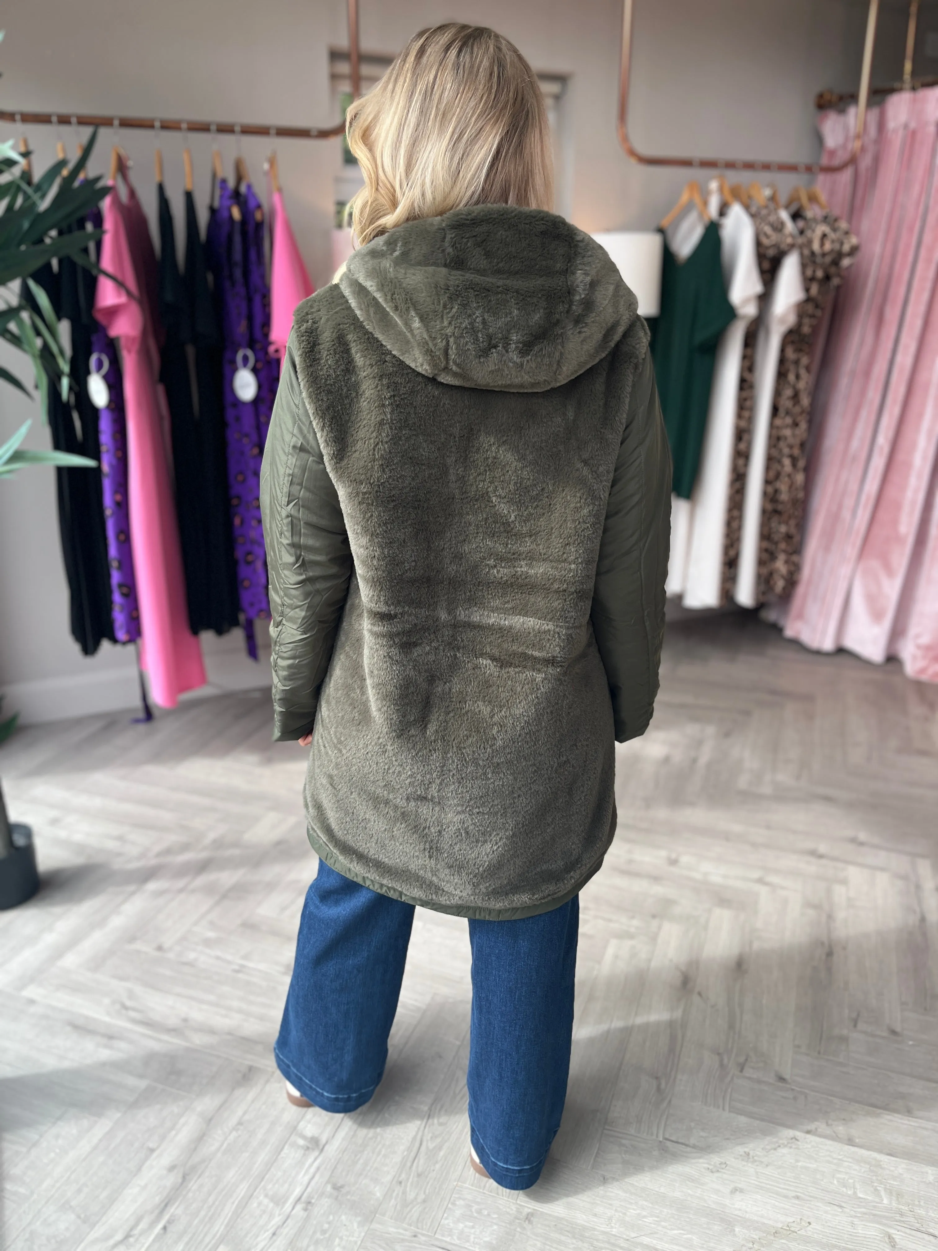 Faux Fur Parka Khaki