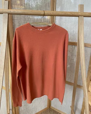 Fine Alan Honeycomb Crewneck Thermal in Orange Brown