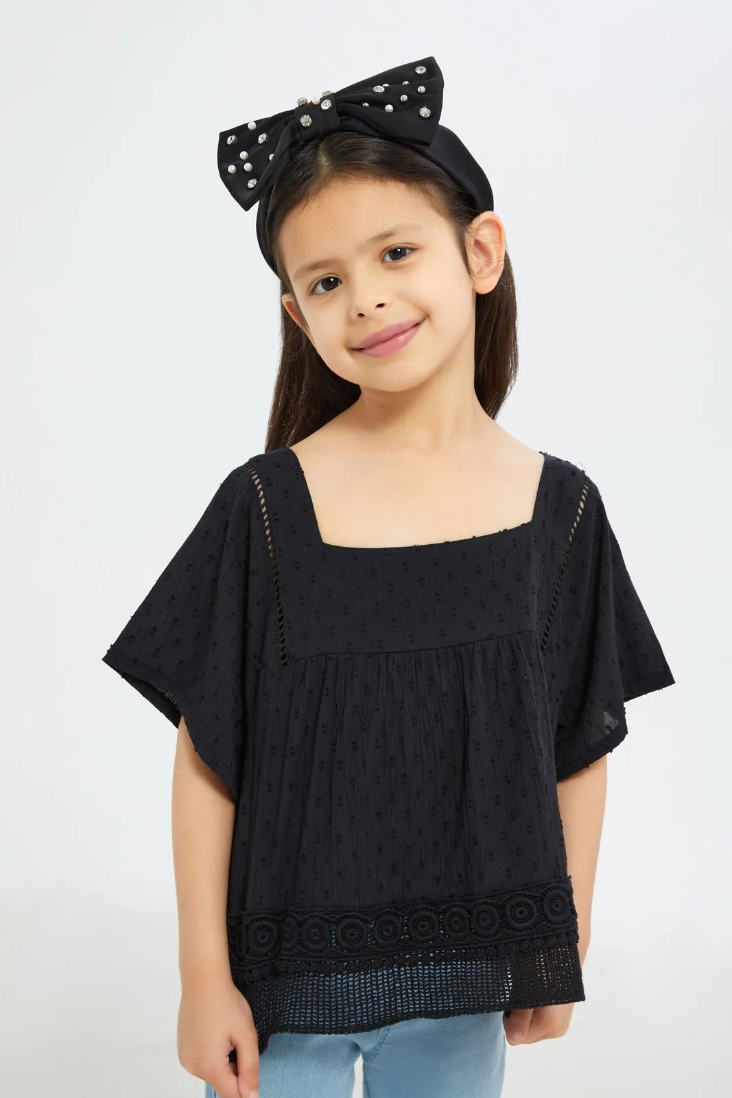 Girls Black Lace Blouse