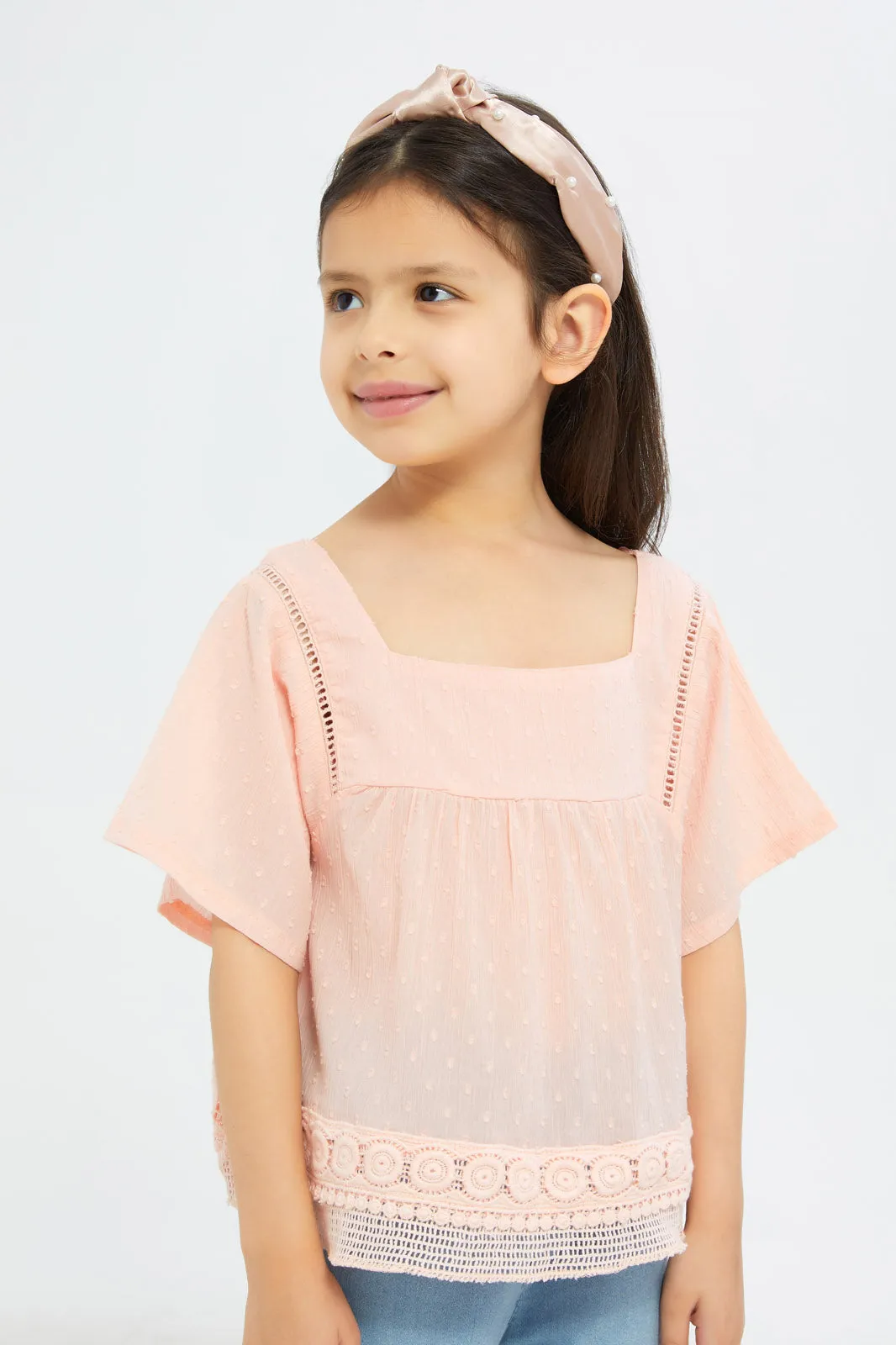 Girls Pink Lace Blouse