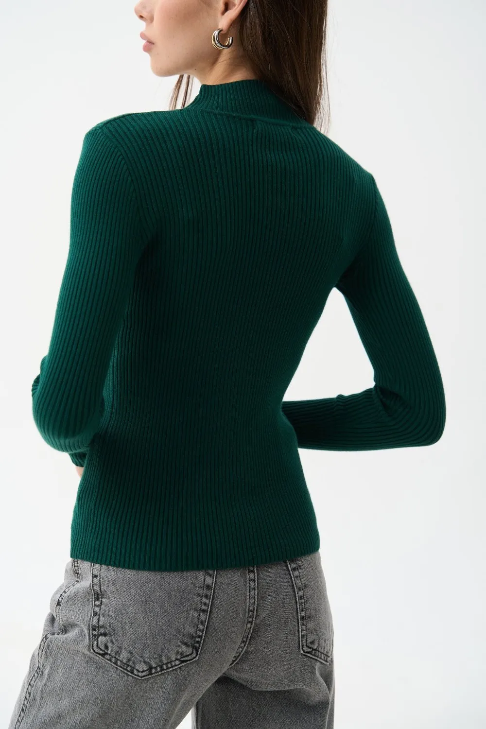 Green Rib Knit Turtleneck Sweater