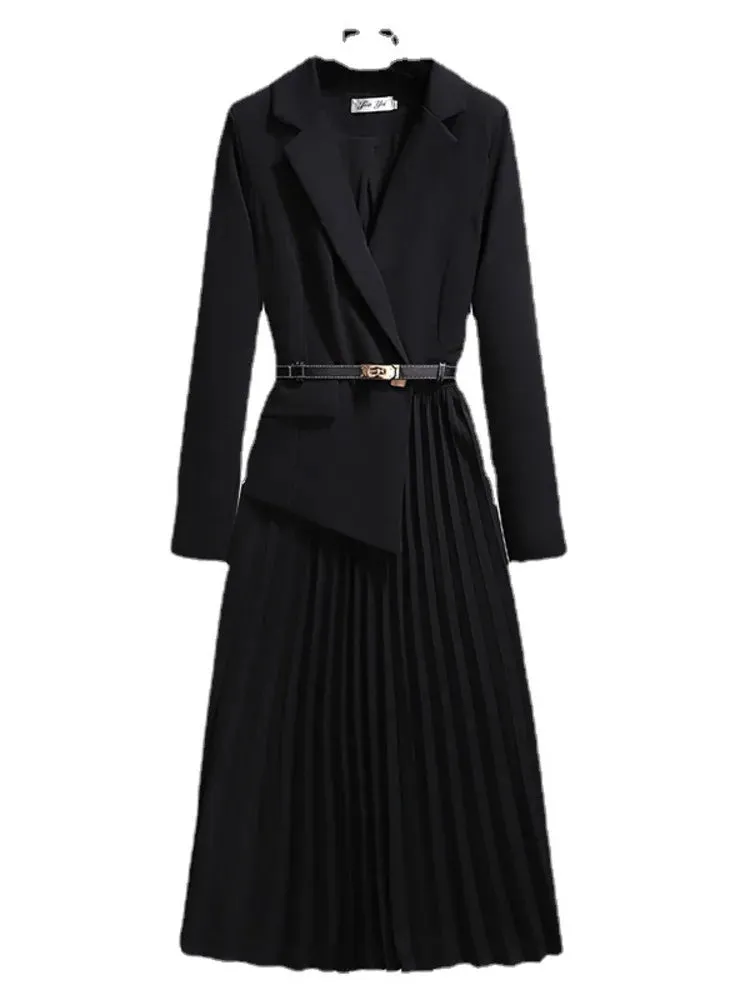 HEYFANCYSTYLE Elegant Chic Blazer Pleated Dress