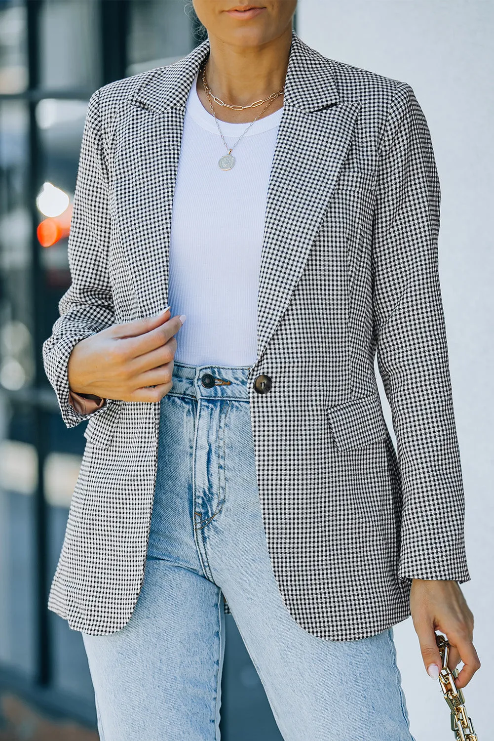 In My Moment Plaid Lapel Collar Button Cuff Blazer