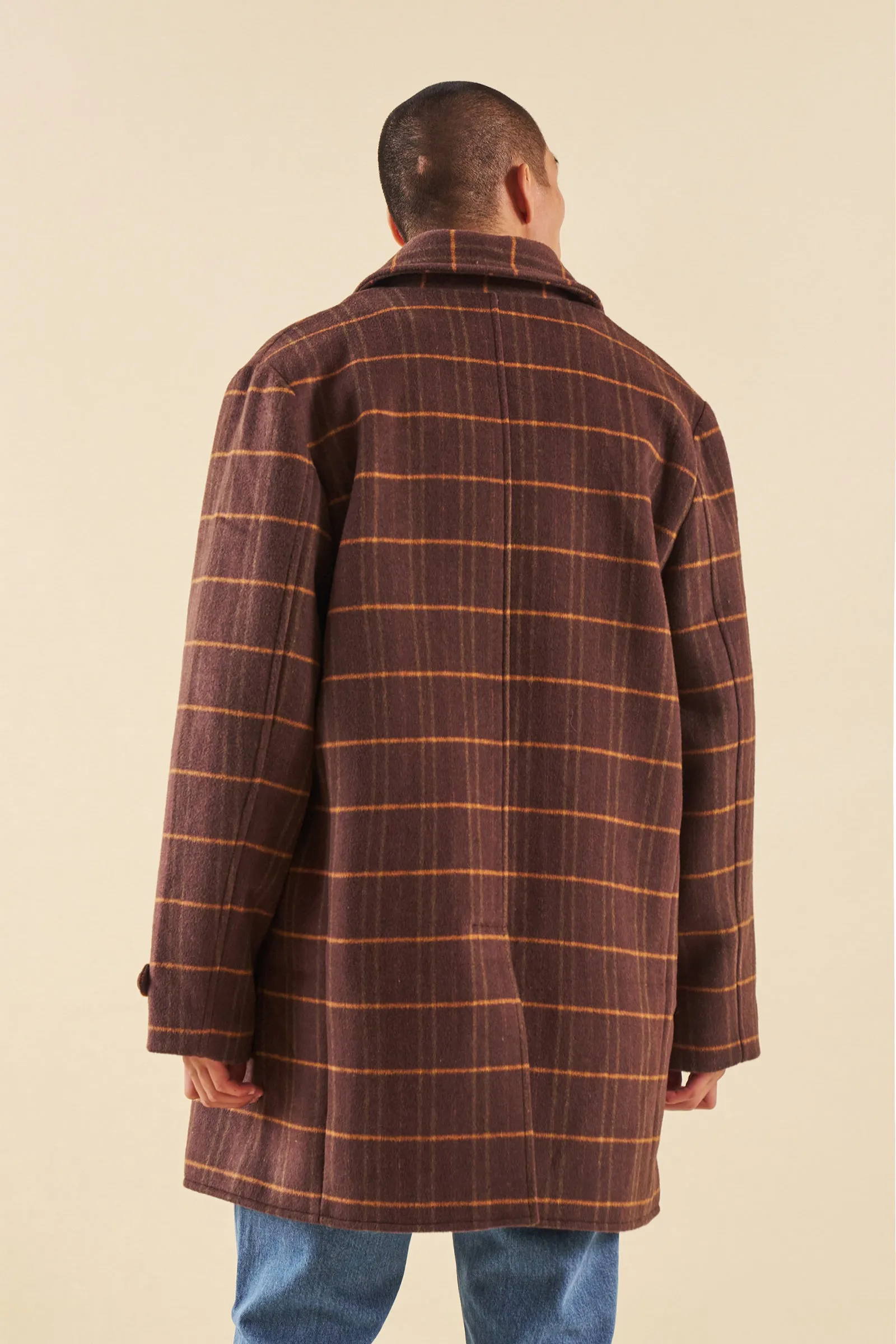 KAITO CHECK BROWN WOOL COAT