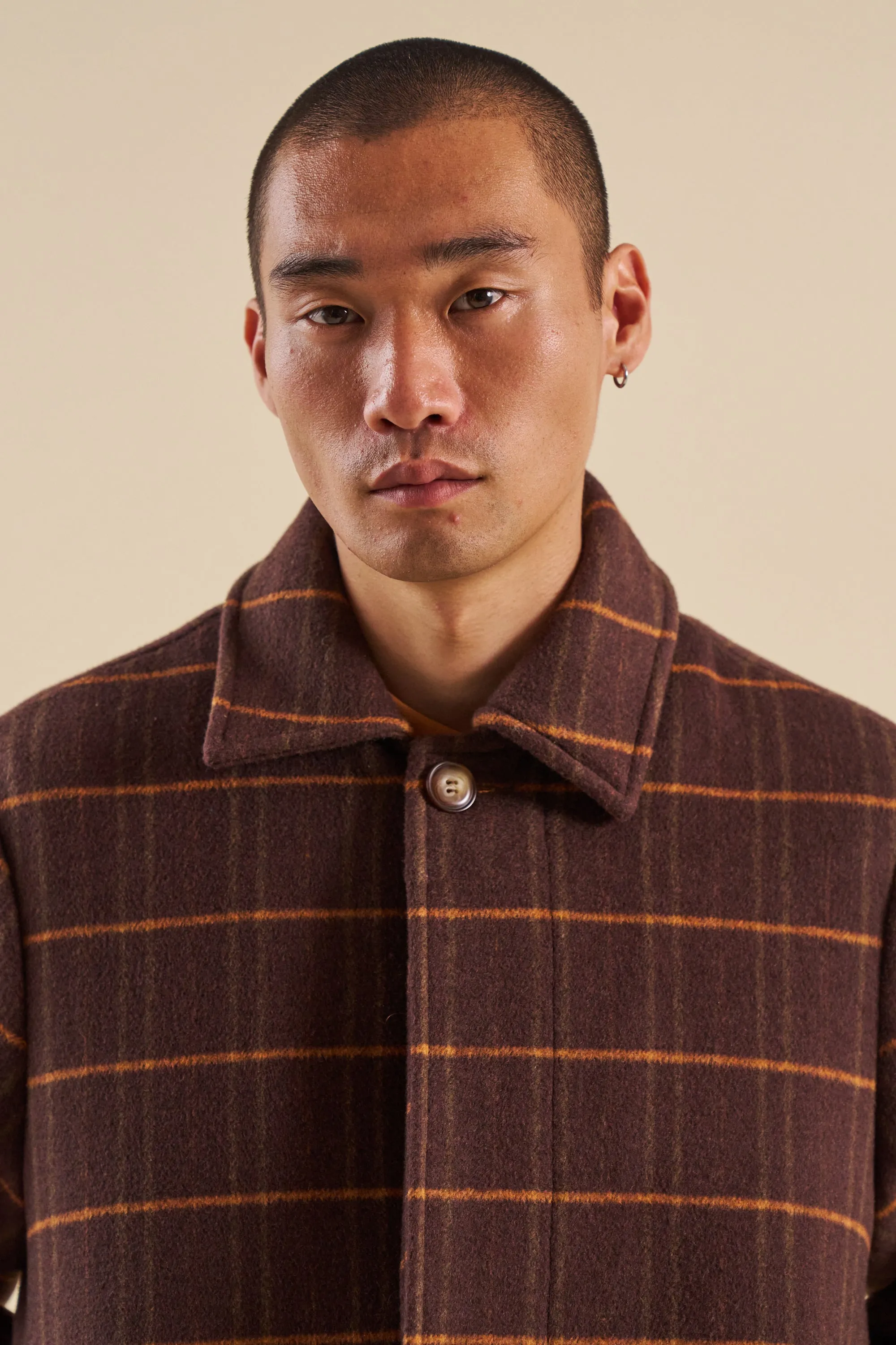 KAITO CHECK BROWN WOOL COAT