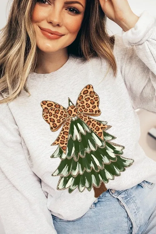 Leopard Bow Christmas Tree Sweatshirt