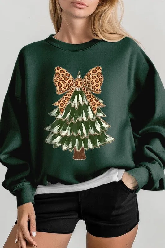 Leopard Bow Christmas Tree Sweatshirt