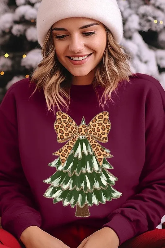 Leopard Bow Christmas Tree Sweatshirt