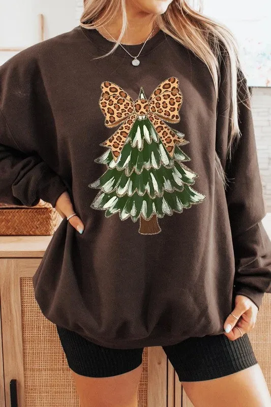 Leopard Bow Christmas Tree Sweatshirt