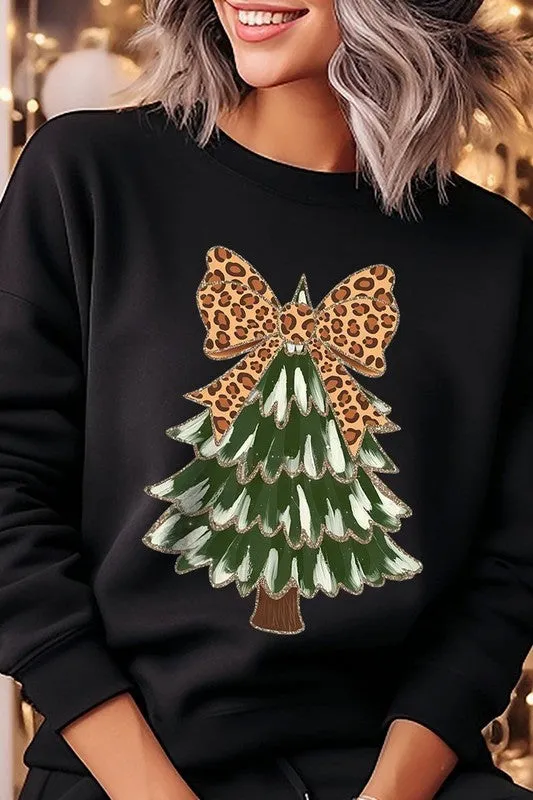 Leopard Bow Christmas Tree Sweatshirt