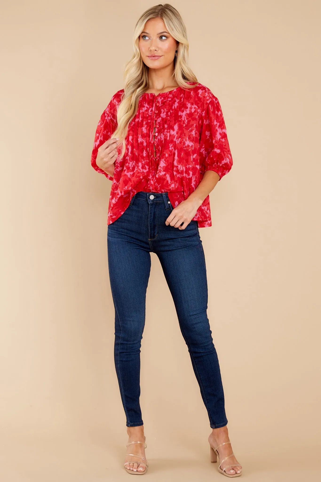 Ma Chérie Red Floral Print Top