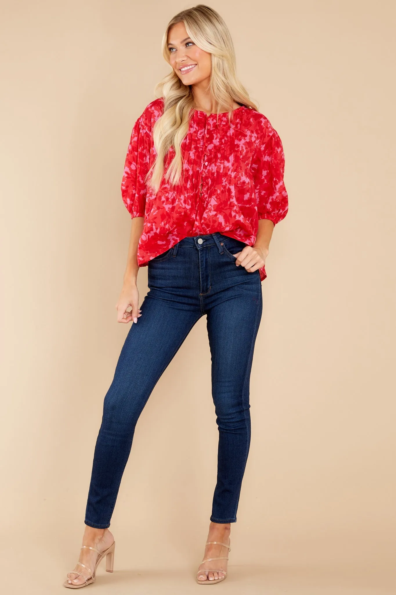 Ma Chérie Red Floral Print Top