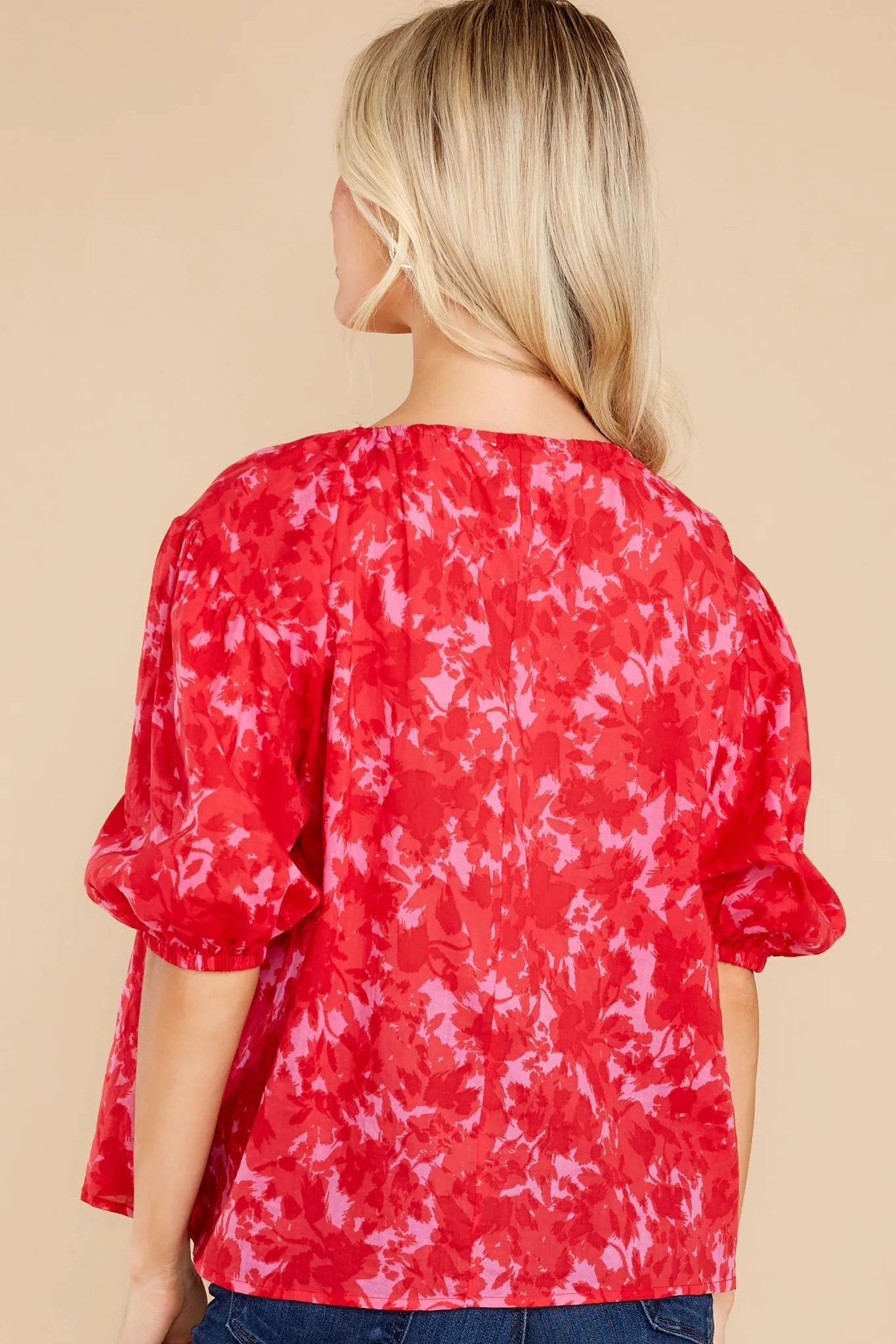 Ma Chérie Red Floral Print Top