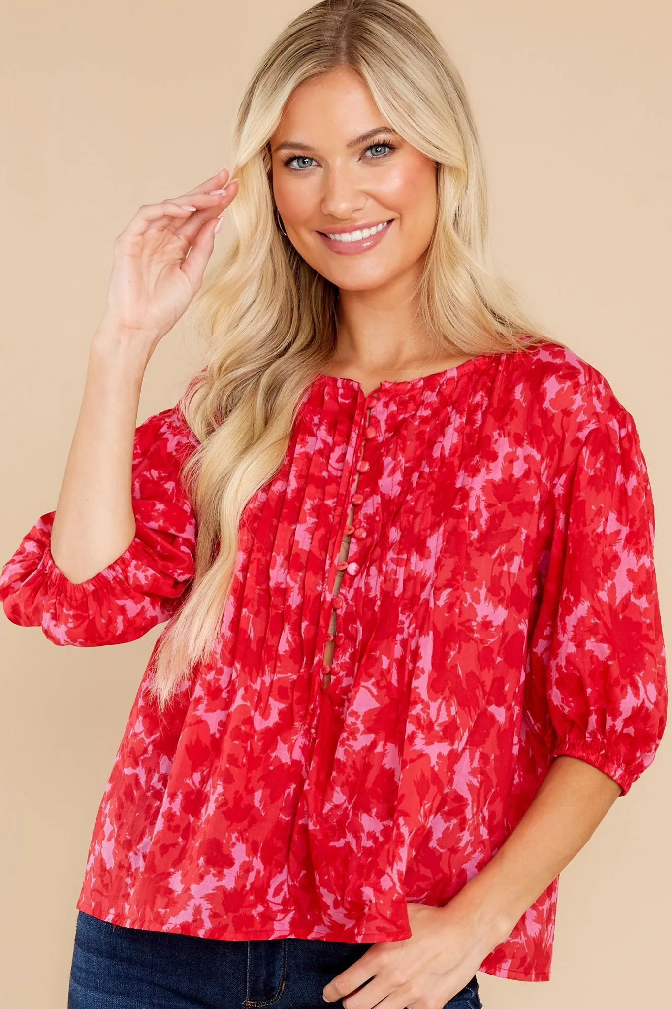 Ma Chérie Red Floral Print Top