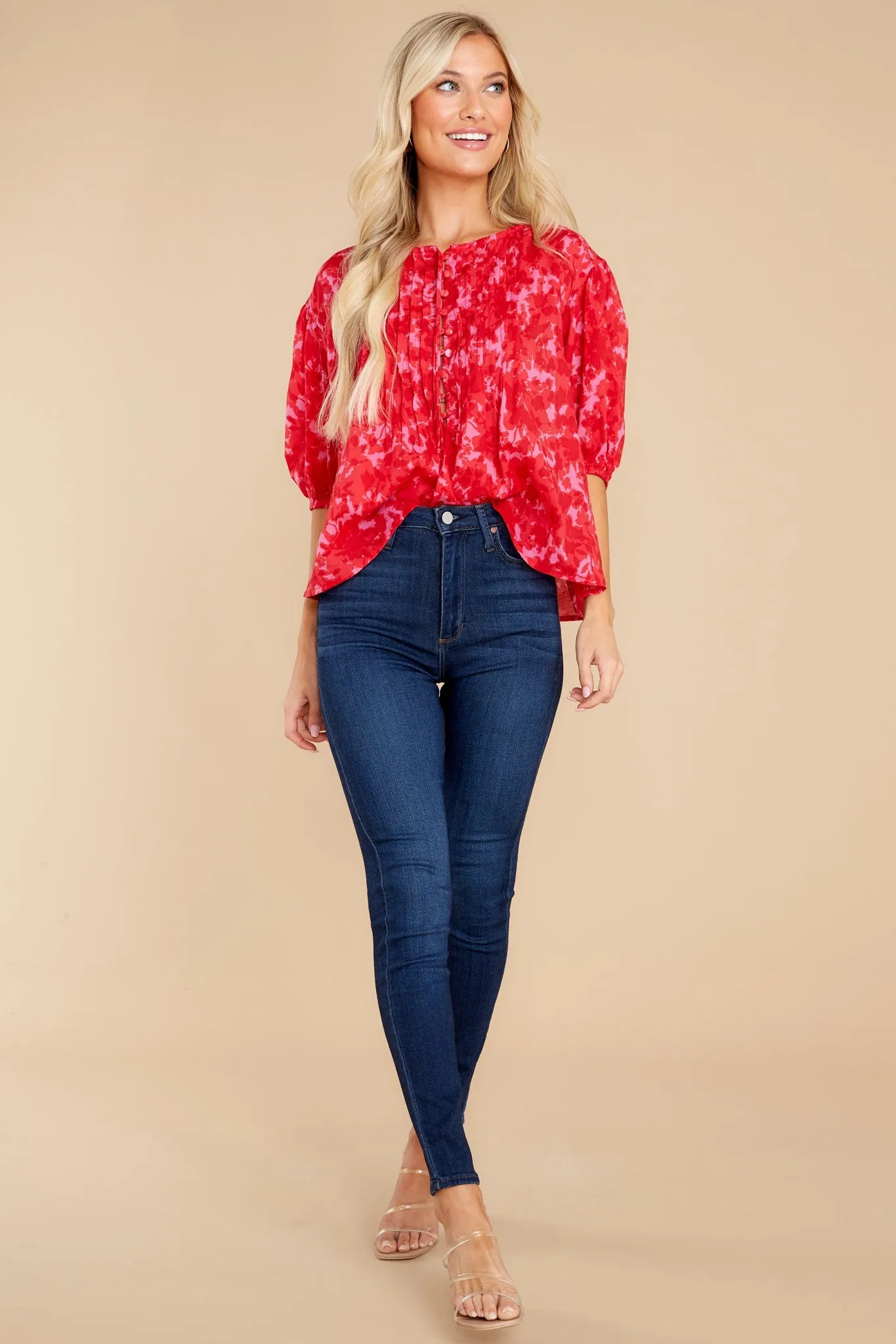 Ma Chérie Red Floral Print Top