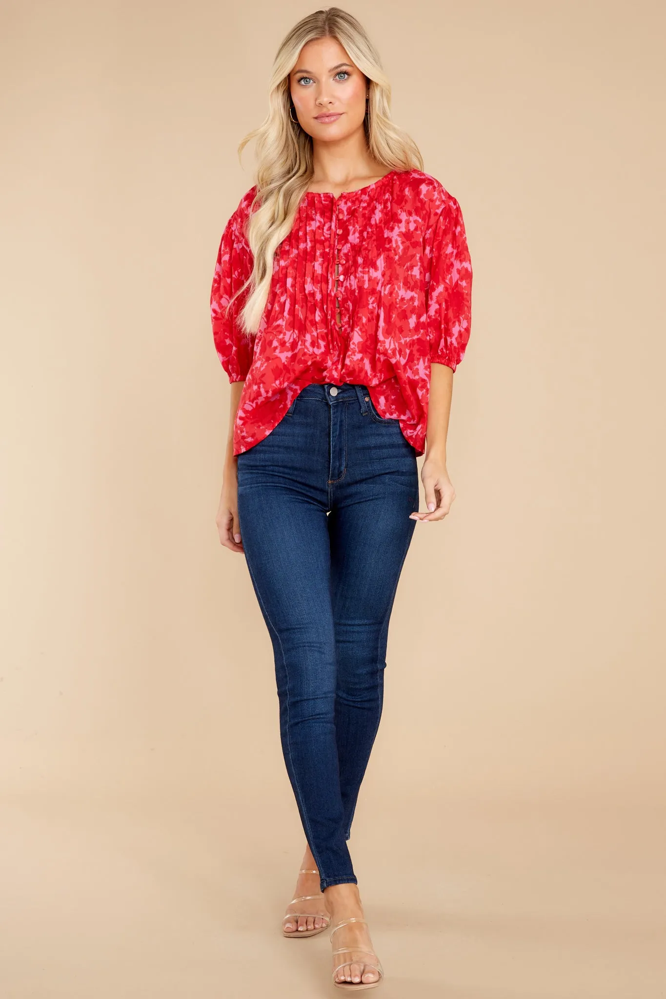 Ma Chérie Red Floral Print Top