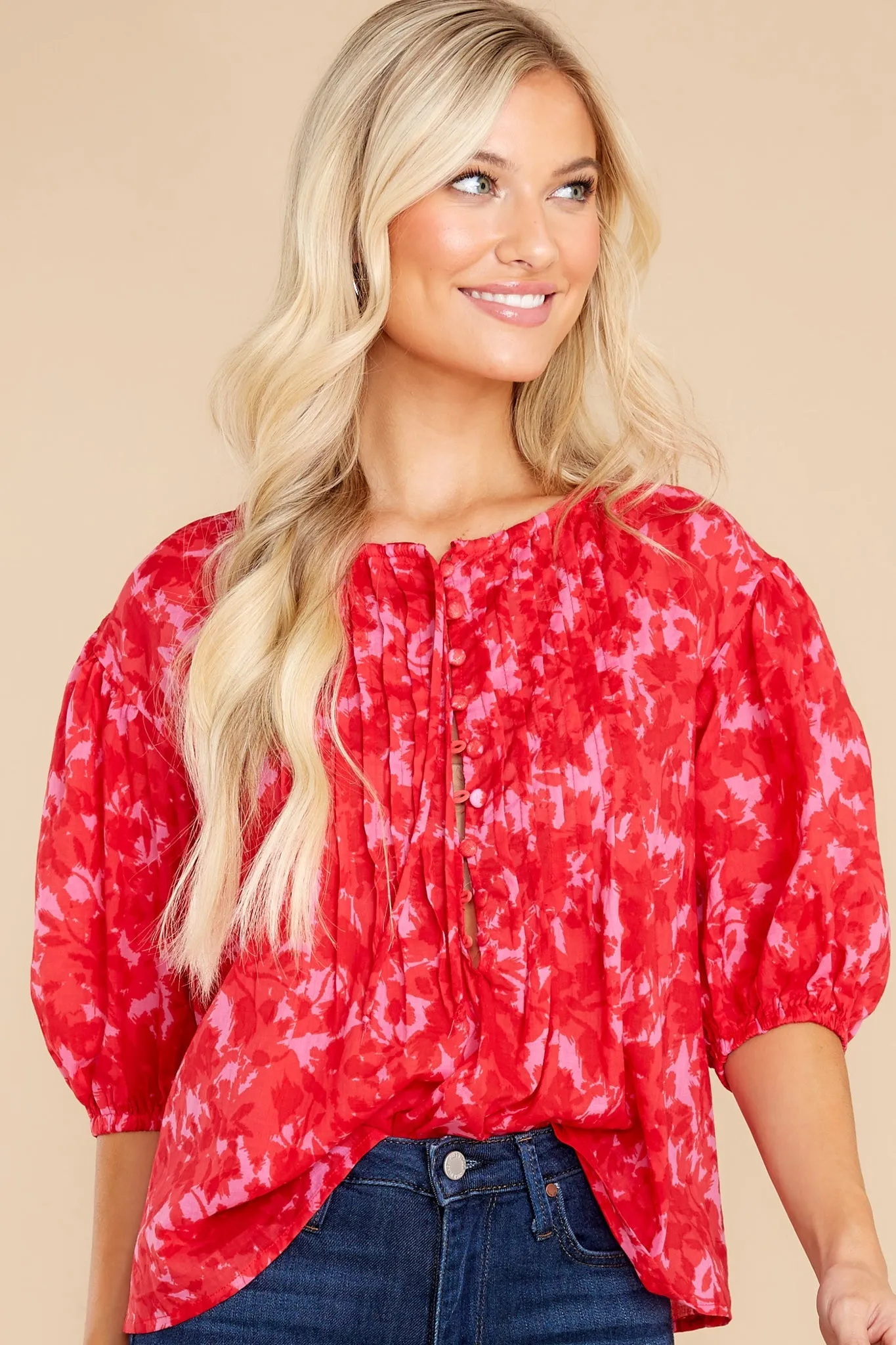 Ma Chérie Red Floral Print Top