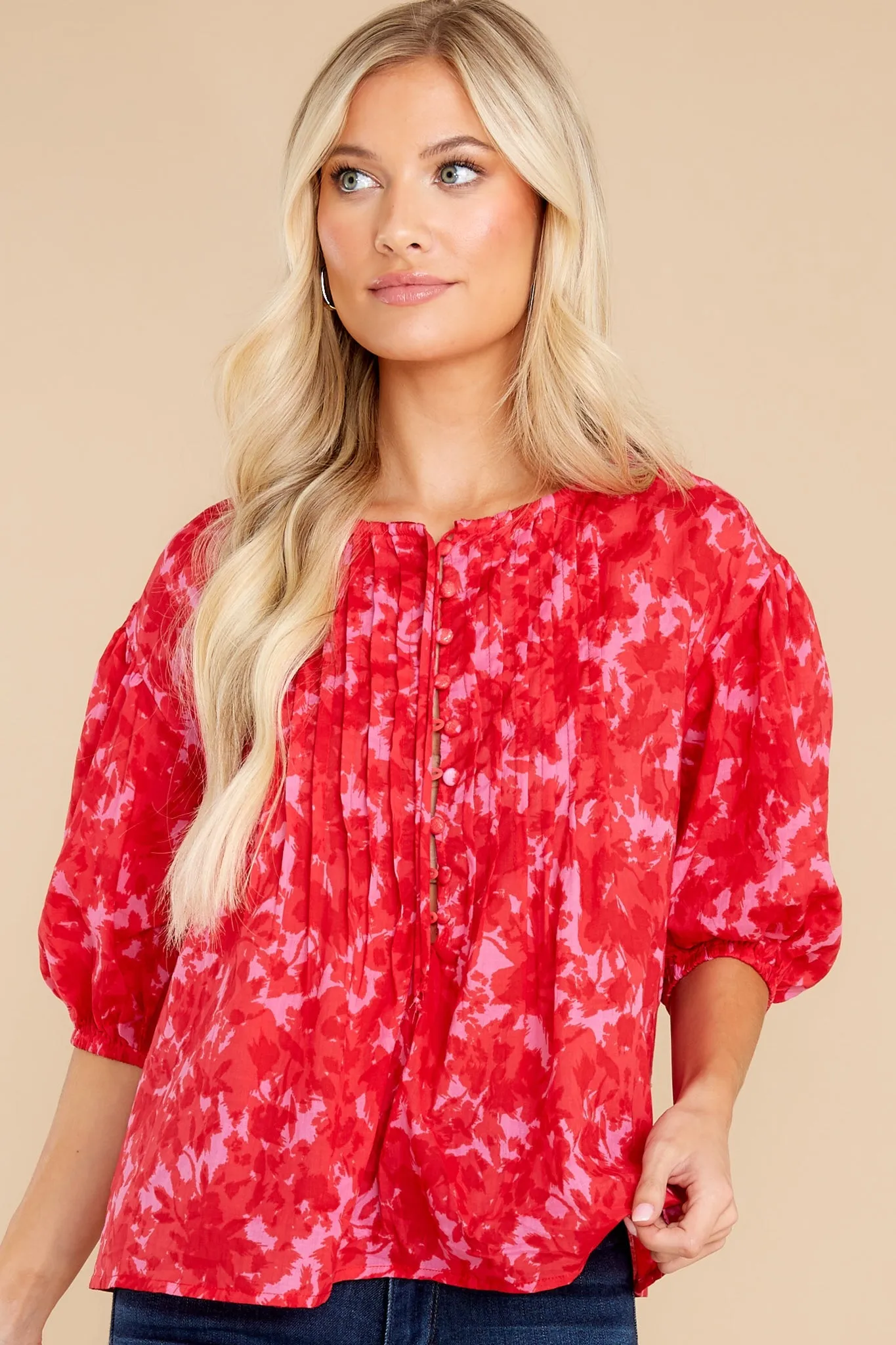 Ma Chérie Red Floral Print Top