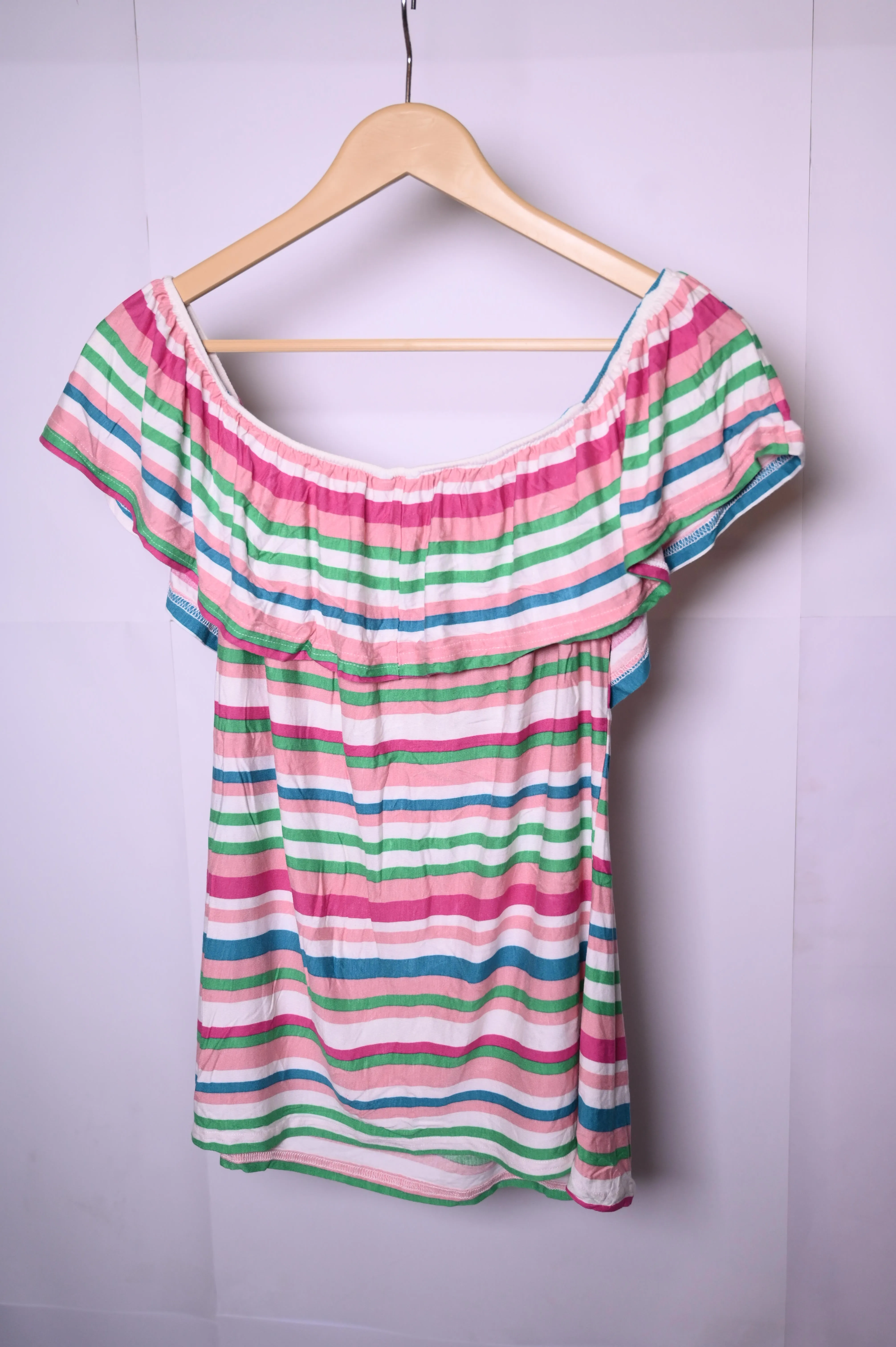 M&Co Medium Pink, Green, and White Lines Blouse