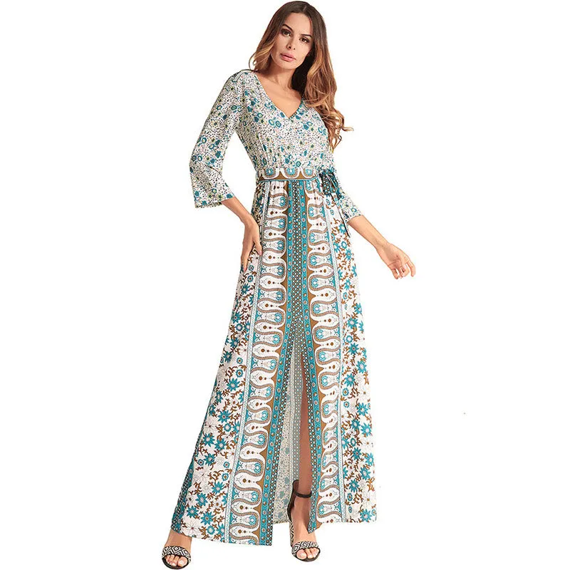 Mandala Print Long Chiffon Dress