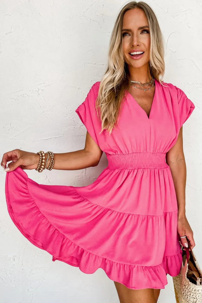 Mellisa Strawberry Pink Ruffled Tiered Dress