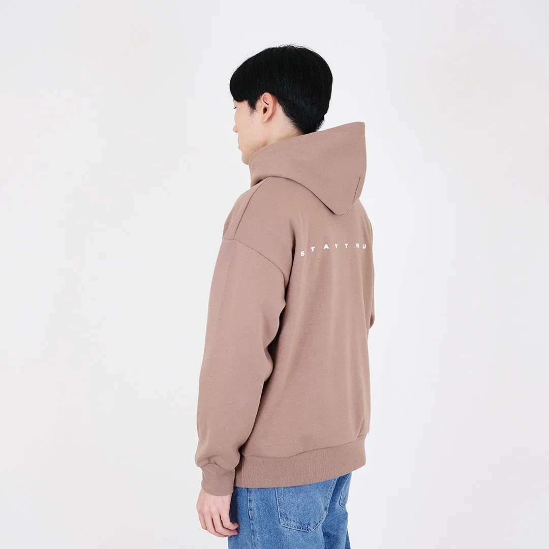 Men Printed Oversized Hoodie - Dark Brown - SM2401009C